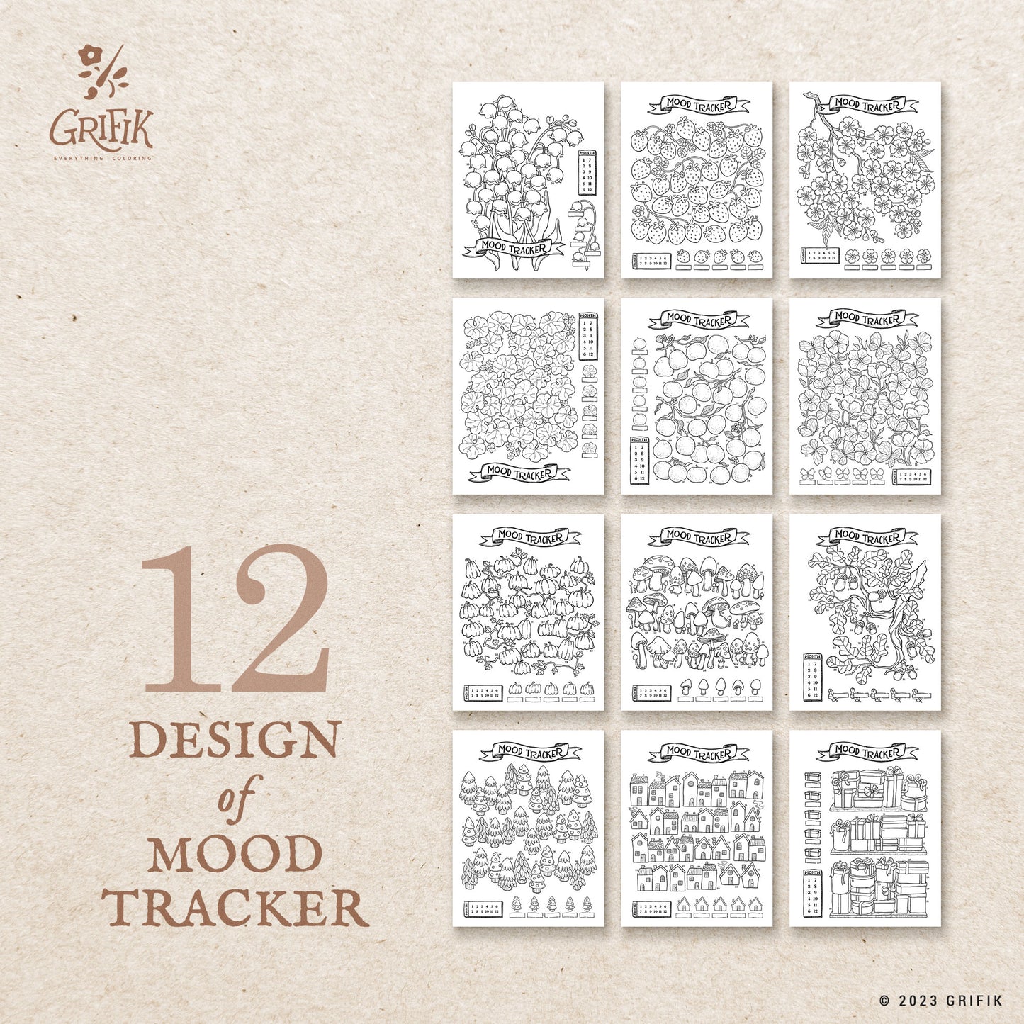 Printable Monthly Mood Tracker, 12 Month Set