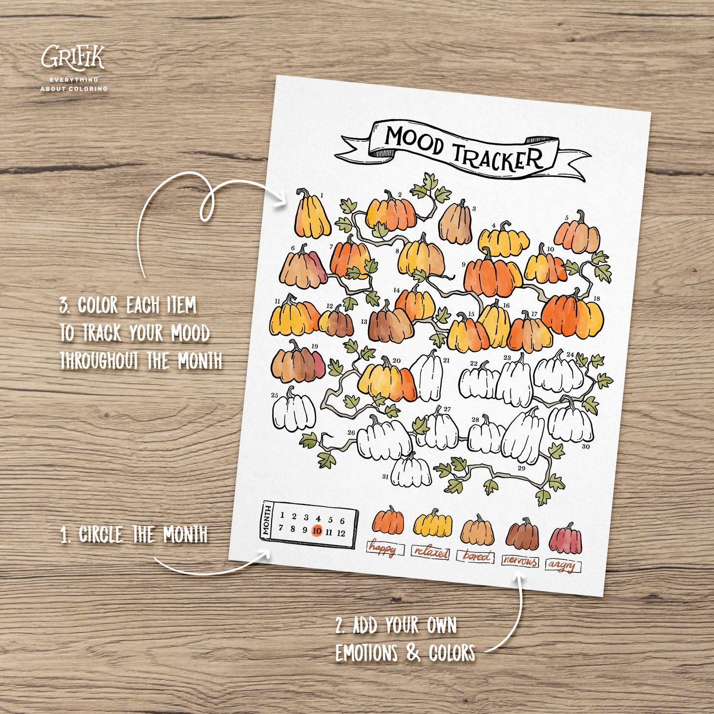Printable Autumn Mood Tracker, 3 Month Set