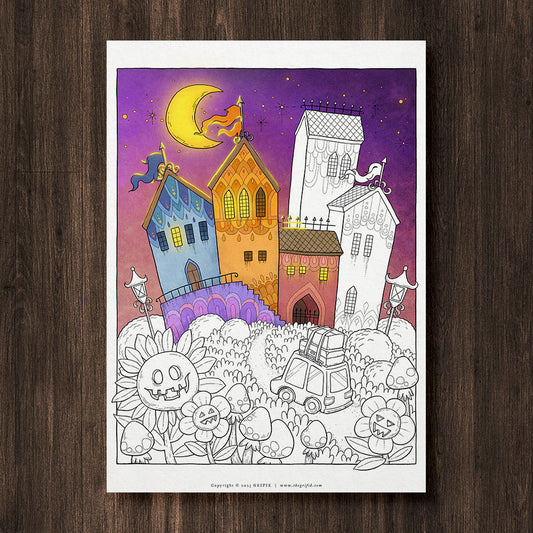 A Night at a Spooky Hotel Coloring Page