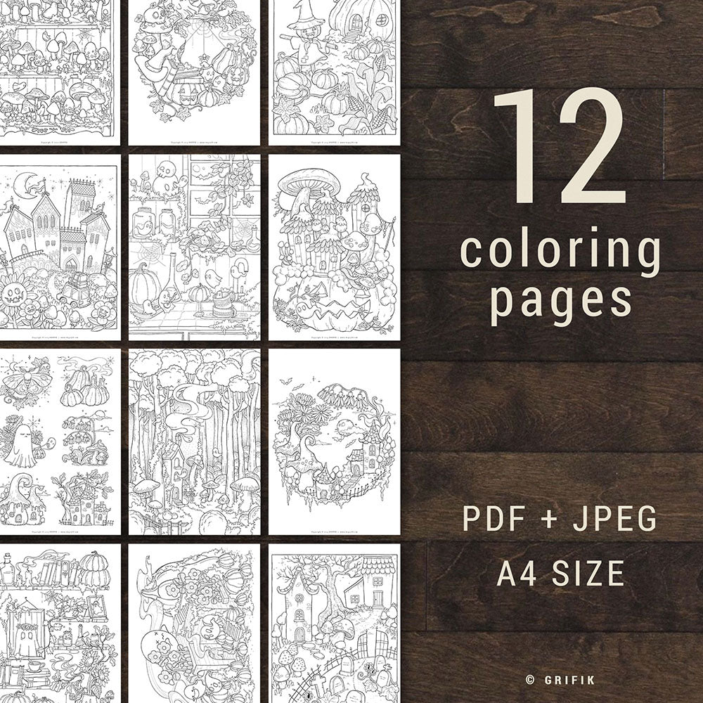 AUTUMN - Pack of 12 Coloring Pages