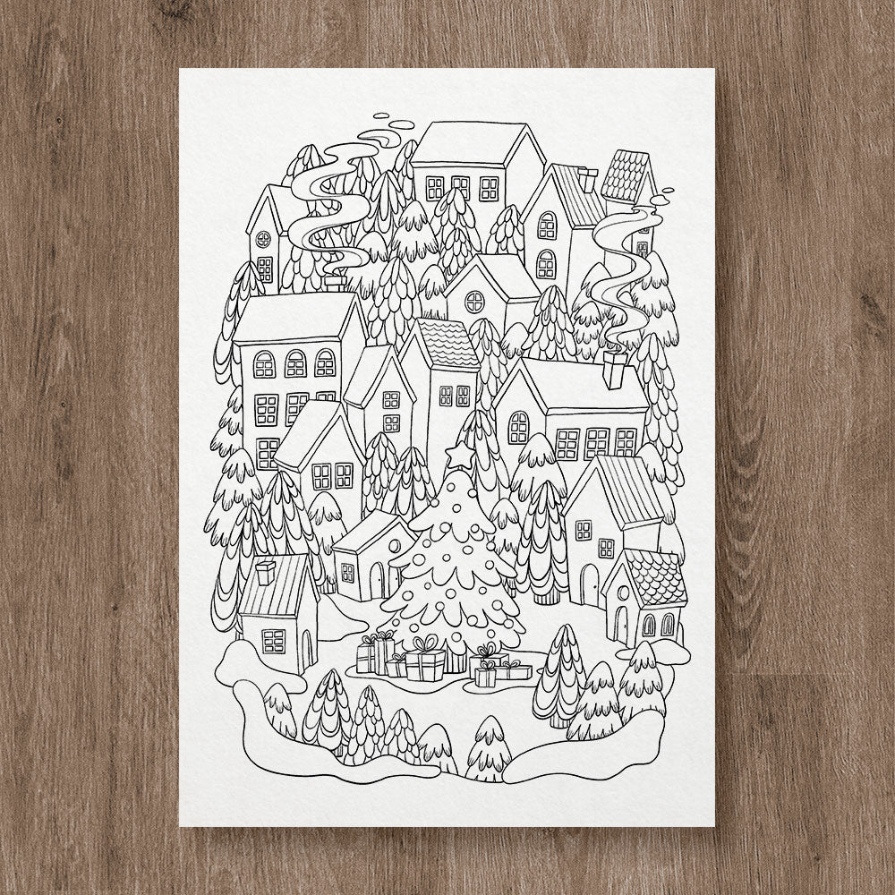 Winter Town Coloring Page