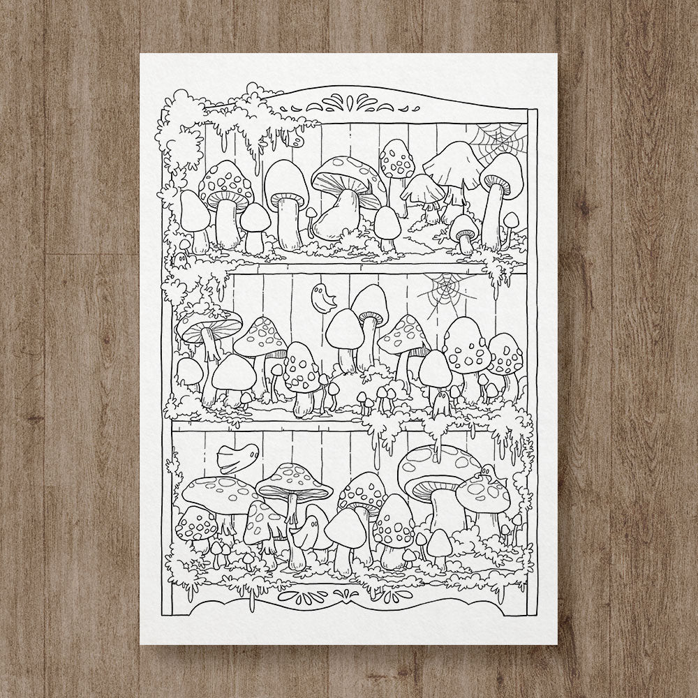 A Cupboard Full of Mushroom Coloring Page