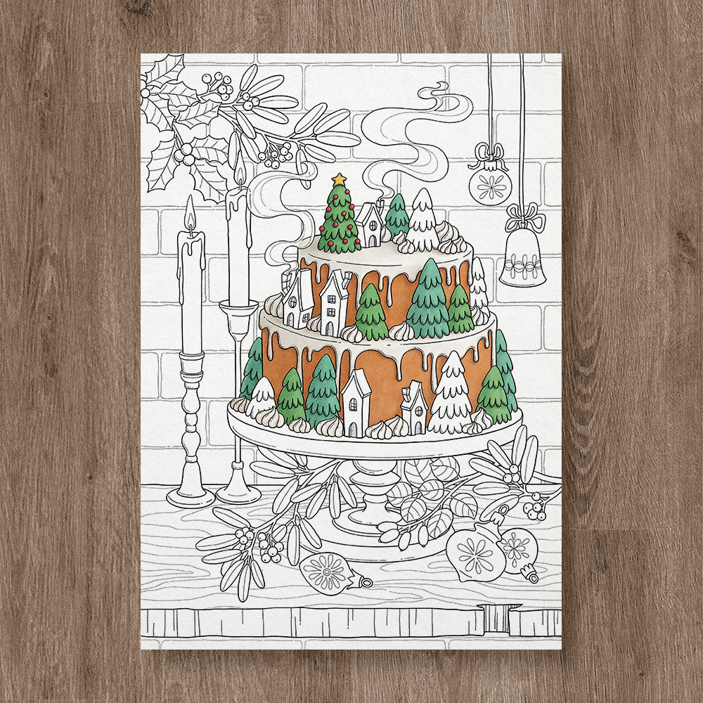 Christmas Cake Coloring Page