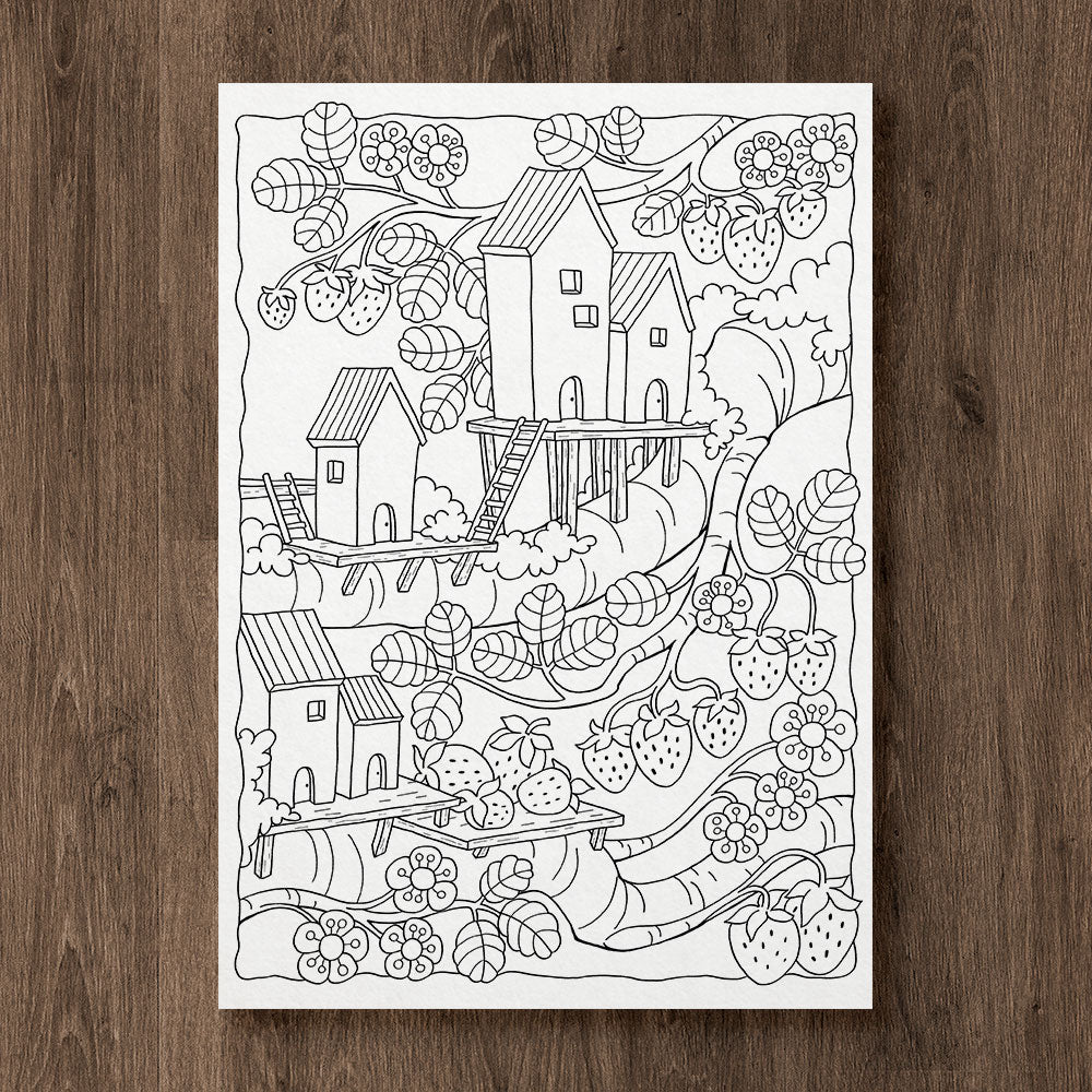 Strawberry Village Coloring Page