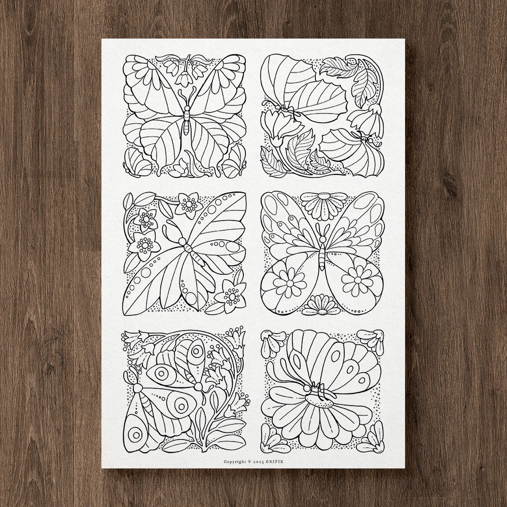 Mini Boxes of Butterflies Coloring Page