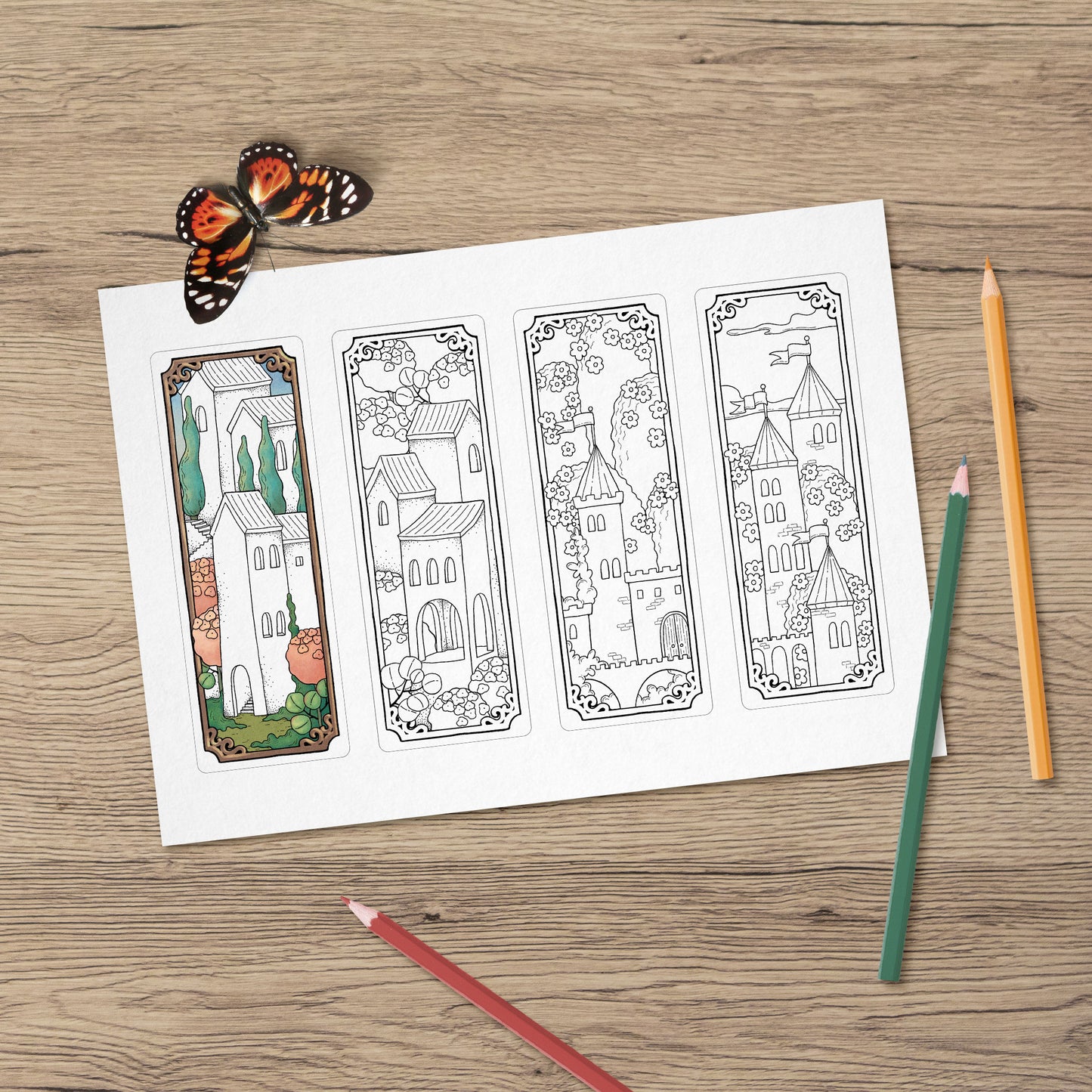 Spring Castle Coloring Bookmarks